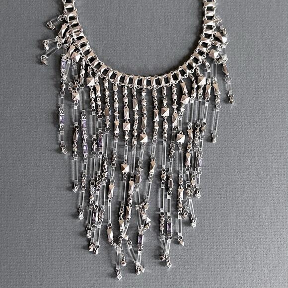 Kendra Scott Necklace Maxen Silver Rhodium Lilac Crystal tiered Event Regency - Picture 1 of 13